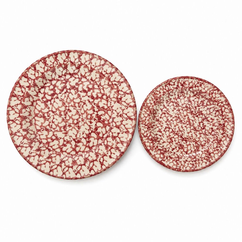 Roseville Pottery Plates Set of 2 Red Spongewear 7.5" 10" Dinner Salad Country